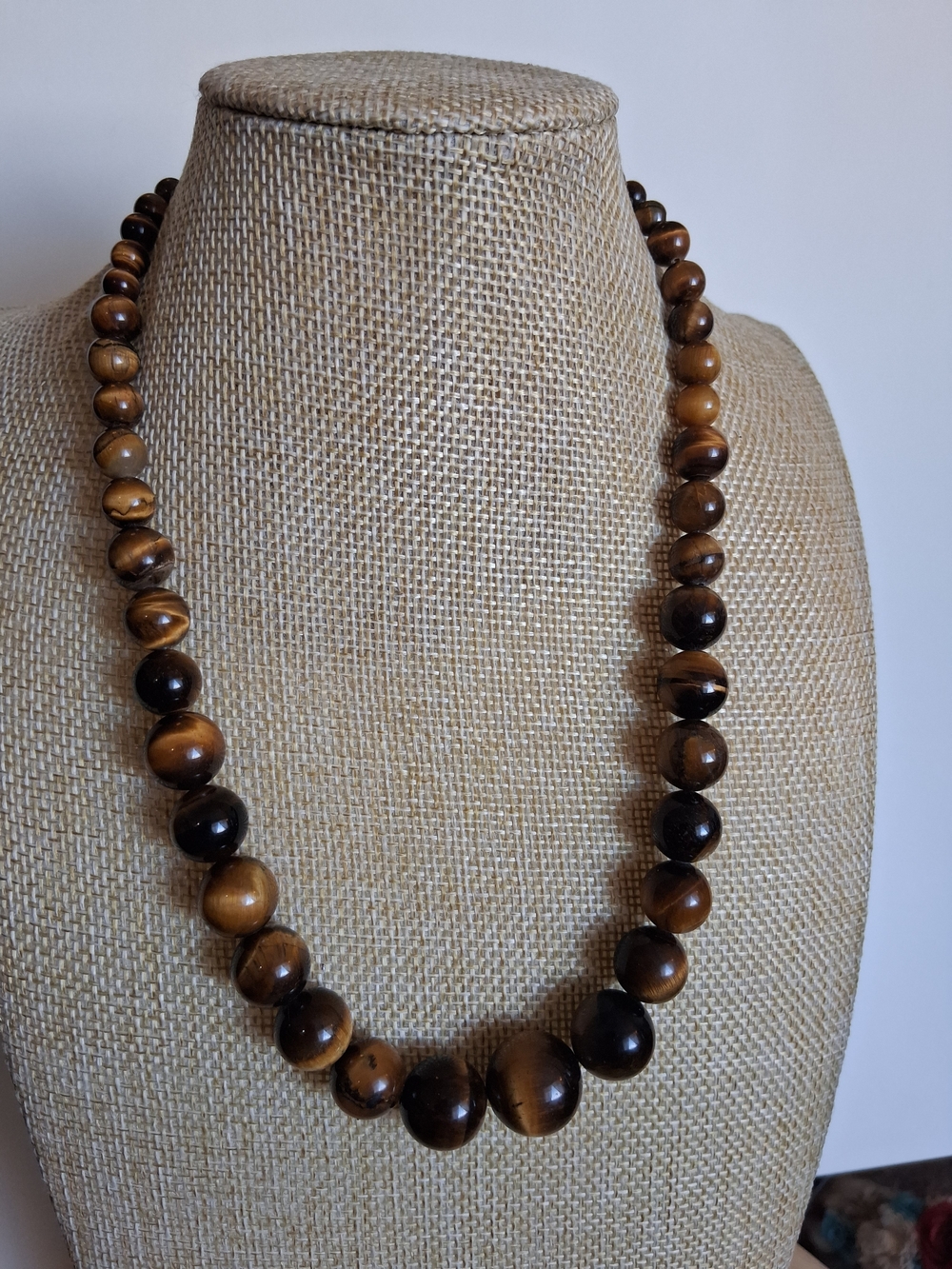 Vintage Tiger Eye Beaded Necklace - Brown Natural Stone